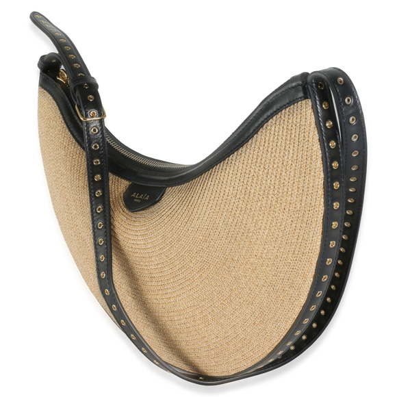 Alaia Black Beige Paper Straw One Piece Demi Lune Bag - Picture 3 of 12